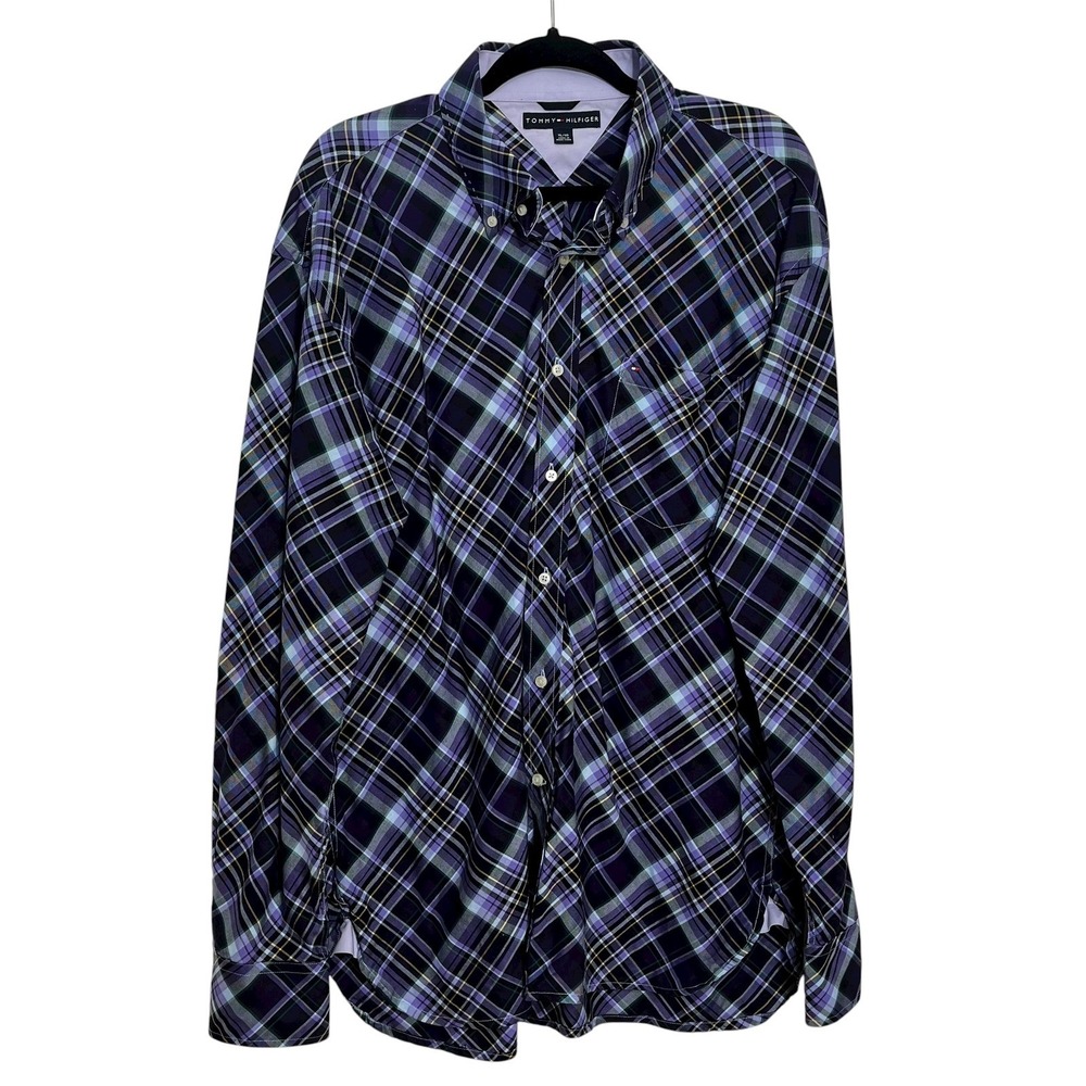 Tommy Hilfiger Mens XL Purple Plaid Button Down Long‎ Sleeve Casual Shirt